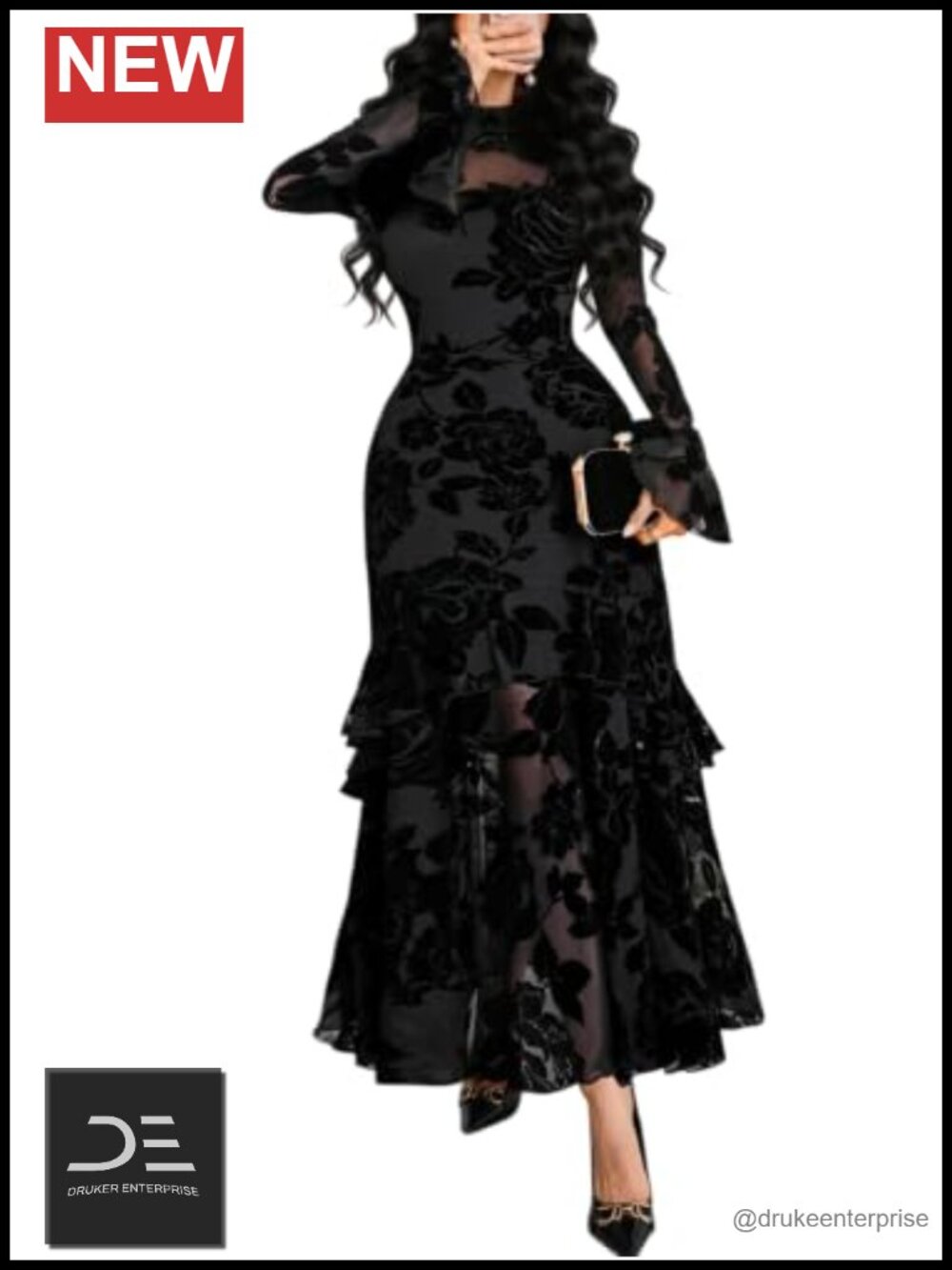 Women Floral Maxi Dress Bell Sleeve Party Wedding Guest Dress